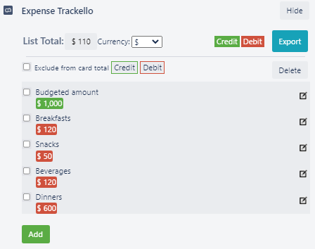 Setting a budget in Expense Trackello